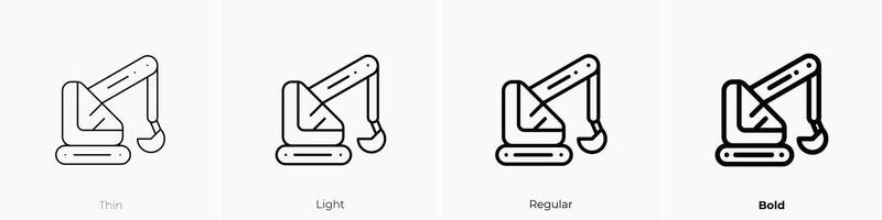 excavator icon. Thin, Light, Regular And Bold style design isolated on white background vector