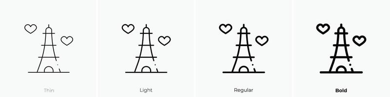 eiffel tower icon. Thin, Light, Regular And Bold style design isolated on white background vector