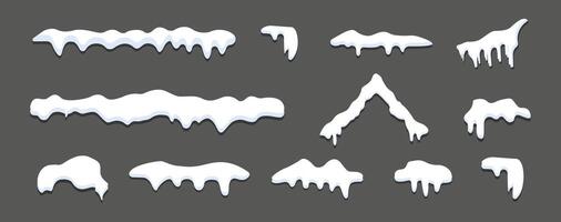 Set of white snow caps with shadow isolated on background vector