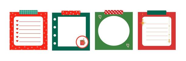 Set of Christmas labels. Christmas Trendy minimalist planner. For menu, to-do list of Christmas things. Template in textured hand-drawn. Scrapbooking. vector