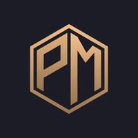 Elegant Hexagon Letter PM Logo Design. Initial Luxurious PM Logo Template vector