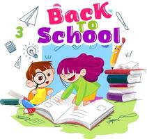 School kids reading books with the smiling pen and letters and letters vector