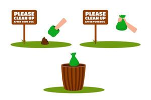 Clean up after your dog. Bag with dog poop. Hygienic dog bag with poop.Concept of keeping the environment clean vector