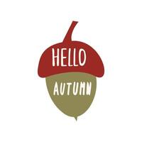 Autumn hand drawn lettering hello autumn. Fall season handwritten slogan. Autumn phrase with cute cozy design elements isolate on white . vector