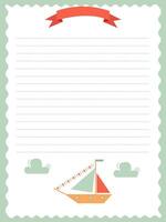 page template for diary entries with a children's marine theme and a ship vector