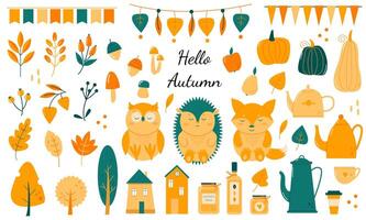 A large set of seasonal fall elements on a white background vector