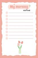 Page template for planning a morning self-care routine vector