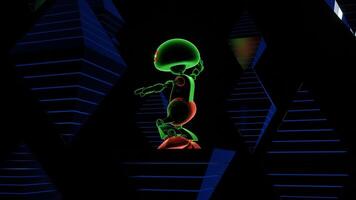 Dancing green robot on a sparkling pyramid. video