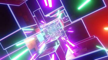 A tunnel sparkling with neon with multicolored rays. video