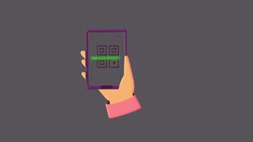 Hand holding smartphone and scanning qr code animation without background video