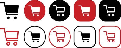 Shopping Cart Solid and Outline Icon Set vector