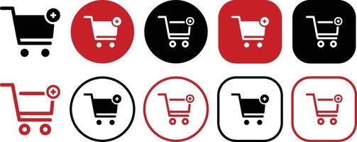 Shopping Cart Plus Solid and Outline Icon Set vector
