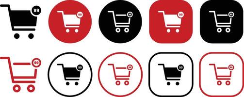 Shopping Cart Full Solid and Outline Icon Set vector