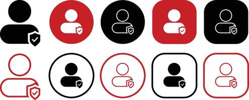Account Secured Rounded Solid and Outline Icon Set vector