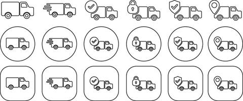 Truck Delivery Black Outline Icon Set Isolated on White Background vector