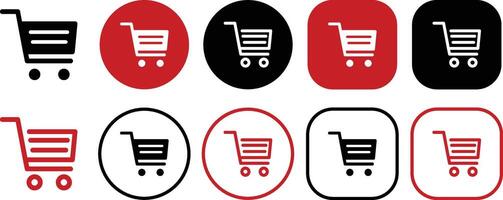 Shopping Cart Two Lines Full Solid and Outline Icon Set vector