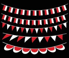 Indonesian Independence Bunting Flags Set Isolated on Black Background vector