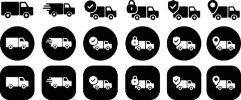 Truck Delivery Black Solid Icon Set Isolated on White Background vector