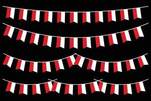 Rectangle Indonesian Independence Bunting Flags Set Isolated on Black Background vector
