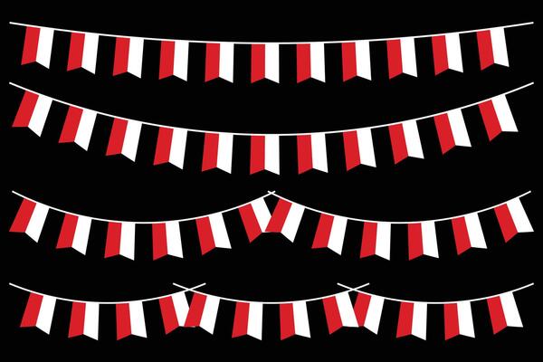 Rectangle Indonesian Independence Bunting Flags Set Isolated on Black Background