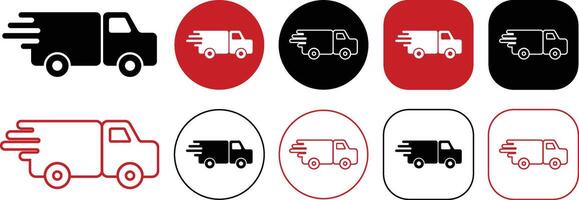 Fast Truck Delivery Solid and Outline Icon Set vector