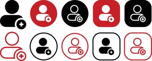 Account Plus Rounded Solid and Outline Icon Set vector