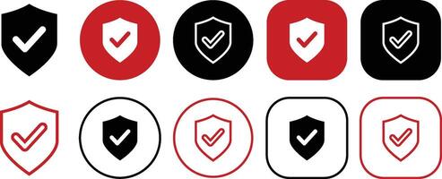 Shield Secure Check Solid and Outline Icon Set vector