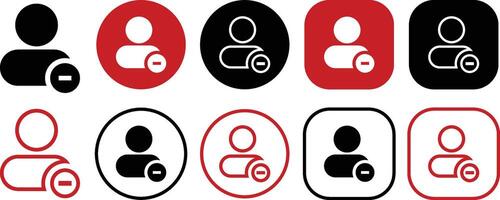 Account Minus Rounded Solid and Outline Icon Set vector