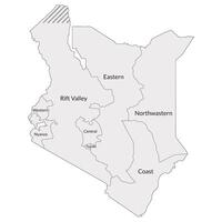 Kenya map. Map of Kenya in main regions vector