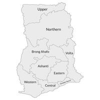 Ghana map. Map of Ghana in main regions vector