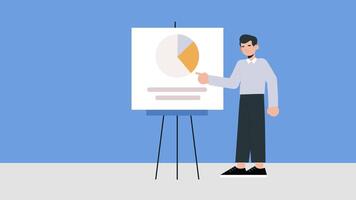 Man is standing whiteboard with a chart Man working at office animation video