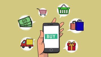 Phone and shopping buy online shopping animation video
