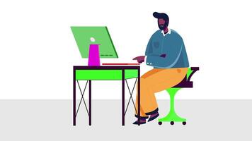 Man sitting desk with a computer Man Working at Office Animation video