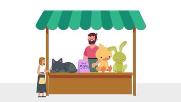 Man and woman are standing stand with taddy shop animation video