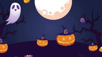Halloween background with pumpkins and ghosts animation video