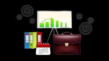 Businessman with briefcase and folder on a black background video