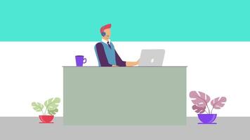 Man Sitting at a desk with a laptop Man Working in Office Animation video