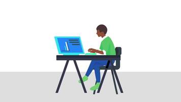 Man Person sitting at desk with laptop man analyzing growth charts Animation video