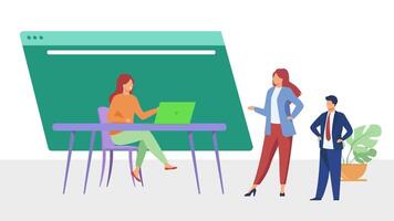 People working at a desk with a laptop Programmers coding new program Animation video