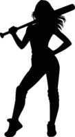 Girl softball player silhouette with bat pose vector