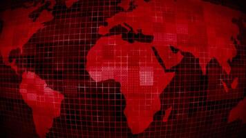 Red color futuristic world map geographical background, hi-tech map of planet earth on black background video