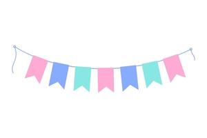 Garland on rope of colorful flags in trendy soft shades. Isolated on white. Greeting design concept EPS . Cards, poster, banner, brochure, promo or web, invitation, label, price tag, label idea vector