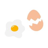 Fried egg with yolk and beige cracked shell Isolated on white Top view Healthy breakfast. Set of 2. EPS illustration Culinary menu cards, posters, banner, brochures, price tag, label or web vector