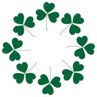 Abstract round frame of shamrocks in trendy green. Monochrome Copyspace. Greetings design concept. Isolated EPS Cards, lettering, poster, banner, brochure, price tag, label or web, promo idea vector