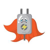 The character mascot charges a cell phone while wearing a cape vector