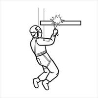 A line welder is working to weld construction steel at a height vector