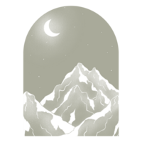 Abstract Mountains on Green Arch Background with Moon and Stars png