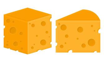Delicious Yellow Cheese Block. Cheese Illustration with Holes. Cheese Slices. vector