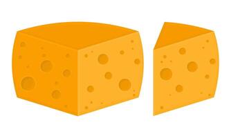 Delicious Yellow Cheese Block. Cheese Illustration with Holes. Cheese Slices. vector