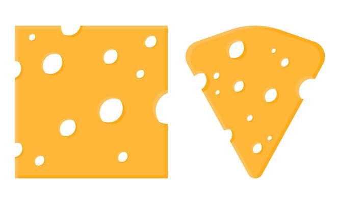 Yellow Cheese Slice with Holes . Triangle Square Cheese Illustration with Holes.